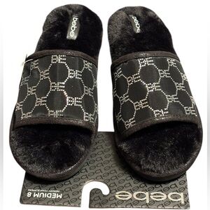 NWT•Bebe Women’s Black Memory Foam Slippers sz8